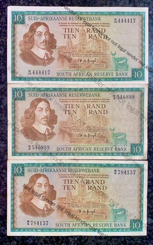 REPLACEMENT NOTES SET TW DE JONGH R10 - W6, W8 & W10 SPRINGBUCK WTM 1ST ISSUE 1967