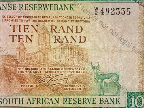 REPLACEMENT NOTE G RISSIK SCARCE R10  -- W2 -- SPRINGBUCK WTM SECOND ISSUE 1966