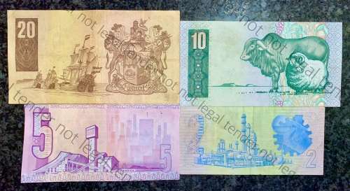 COMPLETE SET OF TW DE JONGH & DECIMALS R20 D32, R10 C232, R5 B59 & R2 -- 4TH ISSUE( 1 BID TAKES ALL)