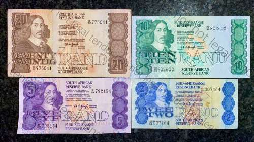 COMPLETE SET OF TW DE JONGH & DECIMALS R20 D32, R10 C232, R5 B59 & R2 -- 4TH ISSUE( 1 BID TAKES ALL)
