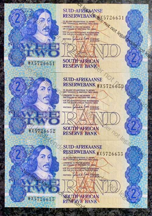 REPLACEMENT NOTES GPC DE KOCK R2 IN SEQUENCEWX5726631-633 AUNC 3RD ISSUE 1989( 1 BID TAKES ALL)