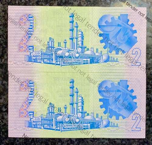 REPLACEMENT NOTES GPC DE KOCK R2 IN SEQUENCEWX5726634-635 AUNC 3RD ISSUE 1989( 1 BID TAKES ALL)