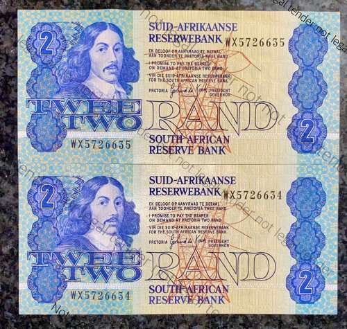 REPLACEMENT NOTES GPC DE KOCK R2 IN SEQUENCEWX5726634-635 AUNC 3RD ISSUE 1989( 1 BID TAKES ALL)