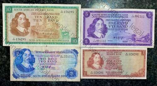 COMPLETE SET OF TW DE JONGH & DECIMALS R10 TO R1 ,,, 1967-1975( 1 BID TAKES ALL)