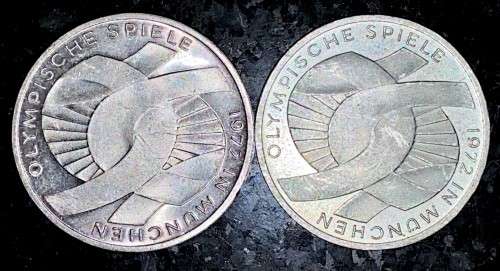 GERMANY SILVER 10 MARK OLYMPICS HAMBURGISCHE MINT & STAATLICHE MUNZE MINT 1972 SILVER 62.50%