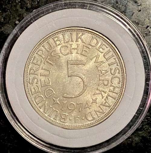 GERMANY SILVER 5 MARK STUTTGART MINT 1974 SILVER 62.50% IN CAPSULE