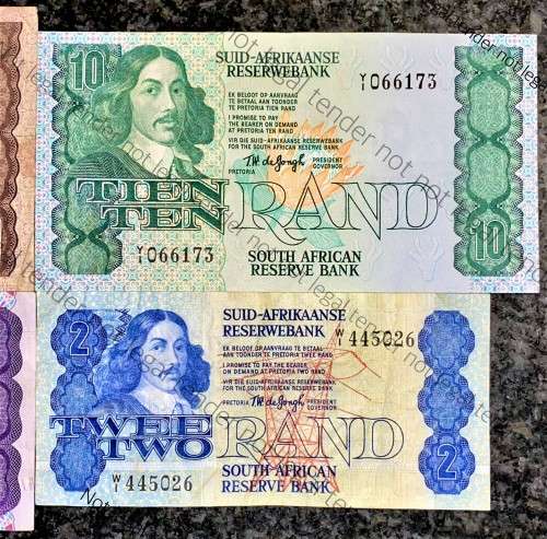REPLACEMENT NOTE SET TW DE JONGH R20 -Z1, R10 -Y1 IS UNC,R5 -X1 & R2 -W1 --4TH ISSUE 1978 ALL ONES