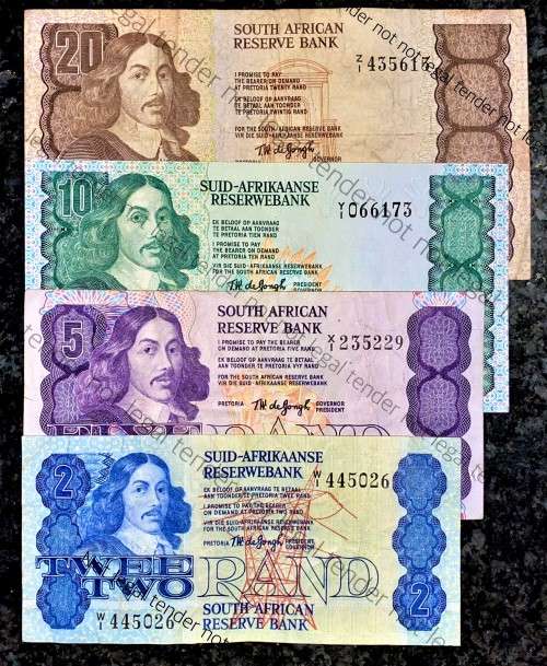 REPLACEMENT NOTE SET TW DE JONGH R20 -Z1, R10 -Y1 IS UNC,R5 -X1 & R2 -W1 --4TH ISSUE 1978 ALL ONES