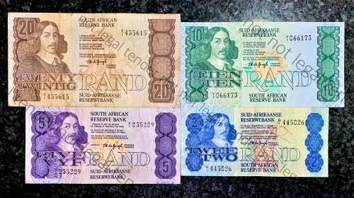 REPLACEMENT NOTE SET TW DE JONGH R20 -Z1, R10 -Y1 IS UNC,R5 -X1 & R2 -W1 --4TH ISSUE 1978 ALL ONES
