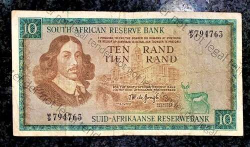 REPLACEMENT NOTE TW DE JONGH R10 -- W9 -- SPRINGBUCK WTM 1ST ISSUE 1967