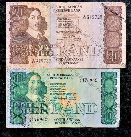 REPLACEMENT NOTE SET OF VARIOUS GOVERNORS R20 - Z58 GPC DE KOCK & R10 -Y2 TW DE JONGH (1 BID TAKE AL