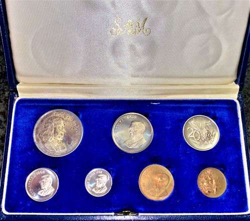 S A MINT PROOF SET 1968 SILVER R1 NICE TONING STARTING TO 1 CENT IN BLUE S A MINT BOX