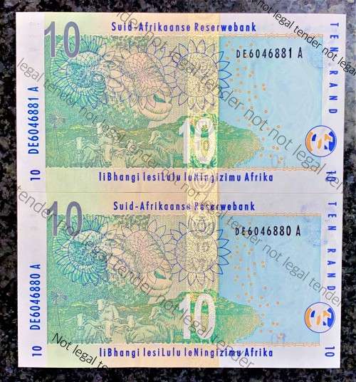 TT MBOWENI R10 IN SEQUENCE DE6046880-881---UNC 2004 SECOND ISSUE [RINO WTM](1 BID TAKES ALL)