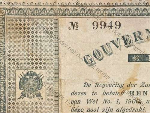 Z.A.R PRETORIA 1 POUND GOVERNMENT NOOT 28-05-1900 NO9949 STAR BORDER STATEPRINTER OF Z.A. REPUBLIEK