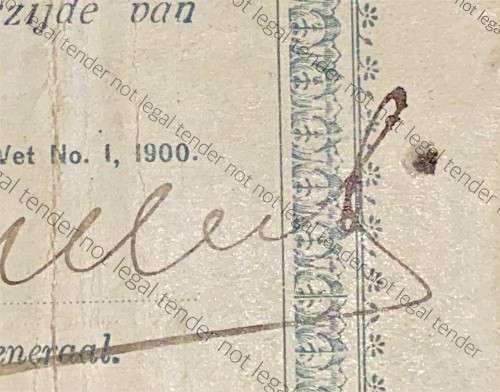 Z.A.R PRETORIA 10 POUND GOVERNMENT NOOT 28-05-1900 - 7292 (MISSING NO.) SPADE BORDER  Z.A. REPUBLIEK