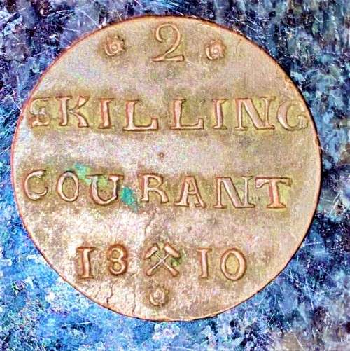 NORWAY 2 SKILLING COURANT 1810 KING FREDERICK VI GOOD CONDITION 213 YEARS OLD