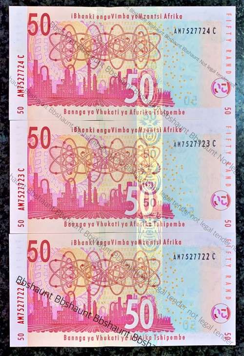 TT MBOWENI R50 IN SEQUENCE AM7527722-724---UNC 2004 SECOND ISSUE [ LION WTM ](1 BID TAKES ALL)