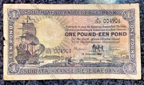 MH DE KOCK 1 POUND LOW NUMBER 1945 E/A 1ST ISSUE 004901 -A153