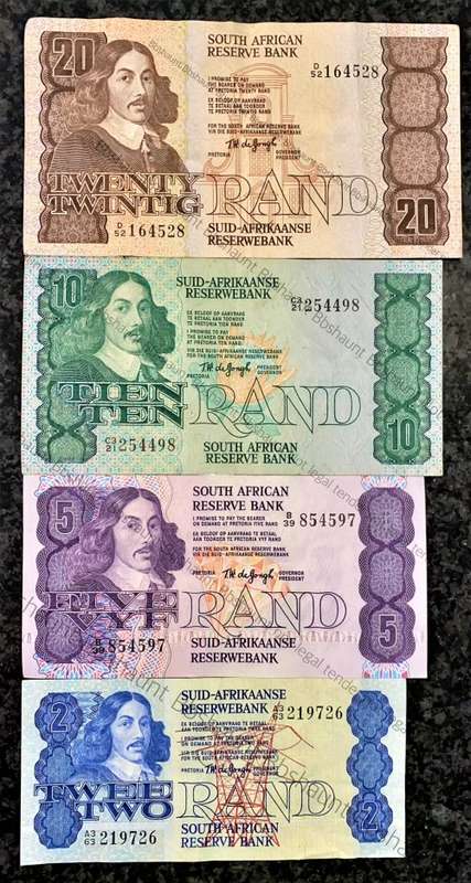 COMPLETE SET OF TW DE JONGH & DECIMALS R20 TO R2  -- 4TH ISSUE( 1 BID TAKES ALL)