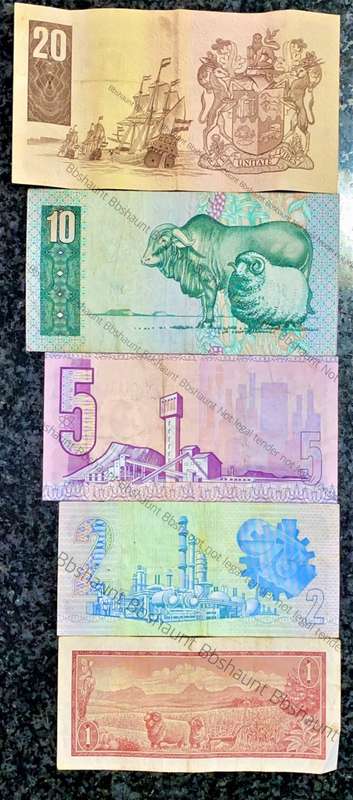 COMPLETE SET OF TW DE JONGH & DECIMALS R20 TO R2,,,1978---4TH ISSUE & R1 -1975 ( 1 BID TAKES ALL)