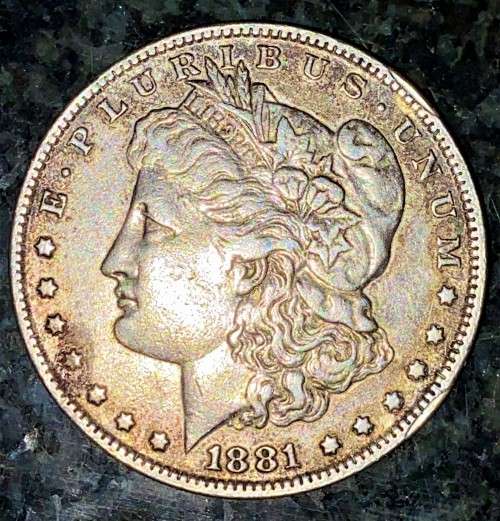 U S A SILVER 1 DOLLAR - MORGAN DOLLAR - 1881 AMAZING CIRCLE TONING NEW ORLEANS MINT GOOD CONDITION
