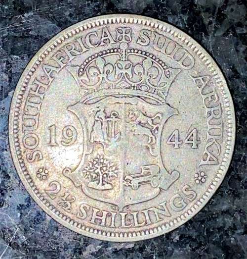 S A UNION SILVER 2 1/2 SHILLING 1944 SILVER 80%
