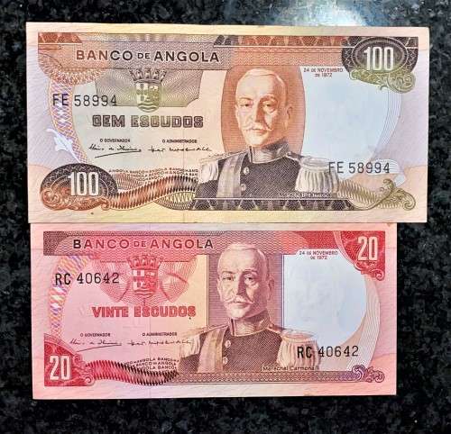 ANGOLA SET 100 ESCUDOS & 20 ESCUDOS 1972 UNC (1 BID TAKES ALL)