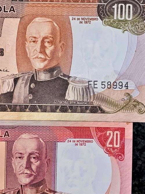 ANGOLA SET 100 ESCUDOS & 20 ESCUDOS 1972 UNC (1 BID TAKES ALL)