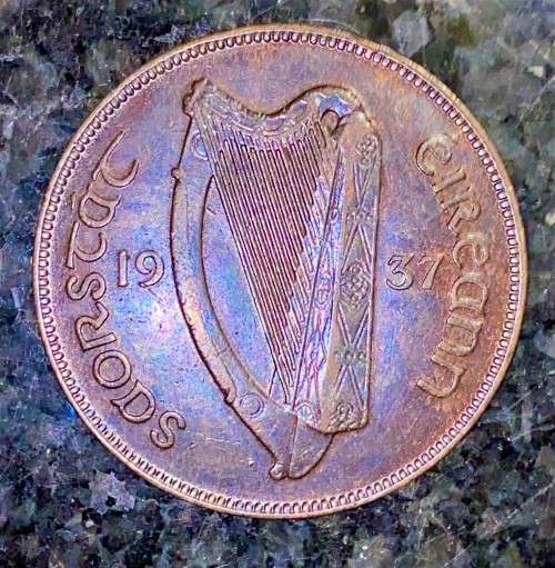 IRELAND 1 PENNY 1937 HEN & CHICKS