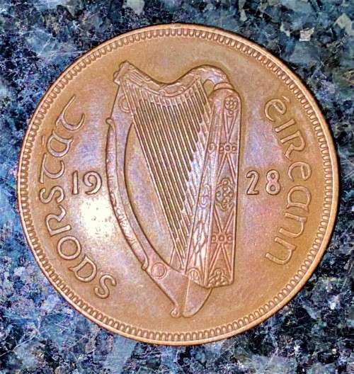 IRELAND 1 PENNY 1928 HEN & CHICKS