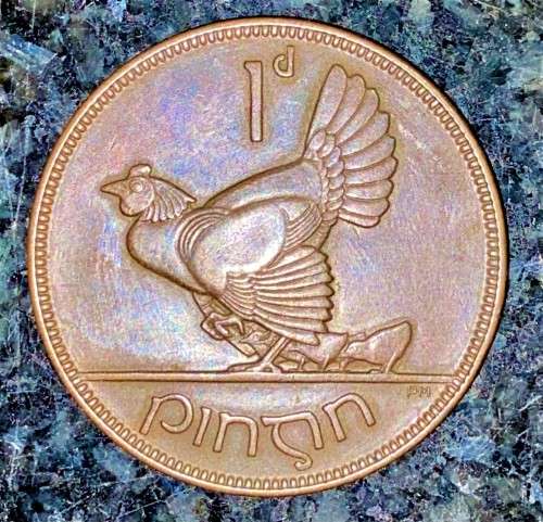 IRELAND 1 PENNY 1928 HEN & CHICKS