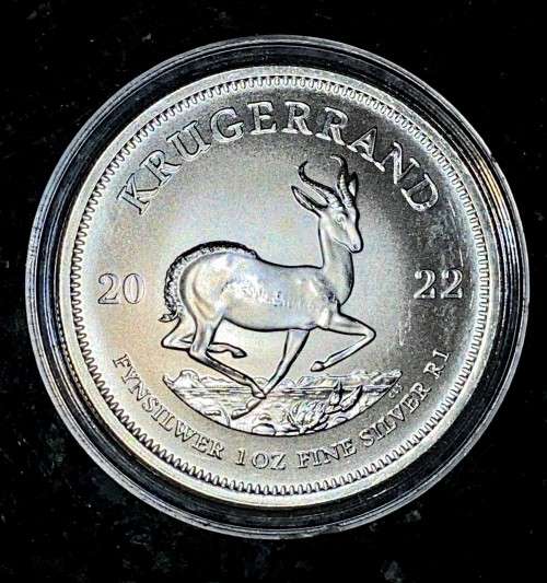 SOUTH AFRICA SILVER KRUGERRAND -- 2022 -- 1OZ FINE SILVER IN CAPSULE