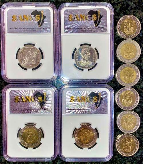 COMPLETE SET OF COMMEMORATIVE R5 COINS 1994 TO 2021 -- 4 GRADED COINS & HIGH GRADE CIRCULATED COINS