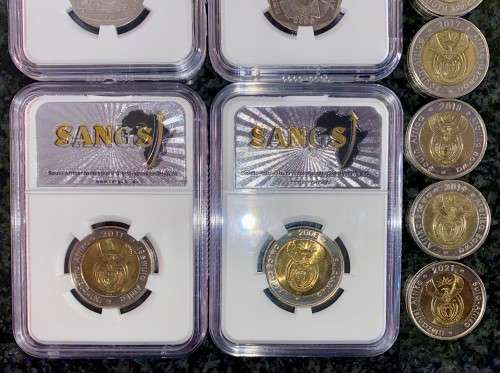 COMPLETE SET OF COMMEMORATIVE R5 COINS 1994 TO 2021 -- 4 GRADED COINS & HIGH GRADE CIRCULATED COINS