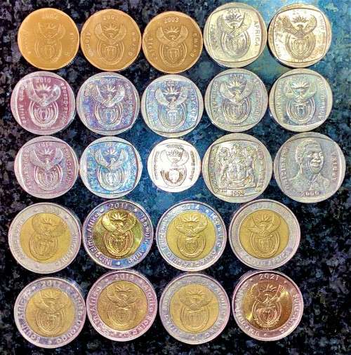 COMPLETE SET OF ALL SOUTH AFRICAN COMMEMORATIVE COINS 1994 TO 2021 - 50 CENT TO R5 GOOD CONDITION