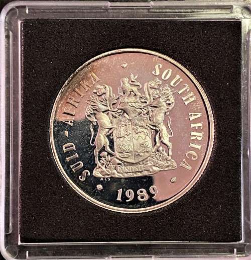 SOUTH AFRICA SILVER PROOF R1 --1989-- AMAZING TONING IN CAPSULE
