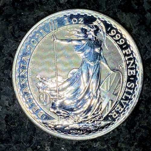 BRITANNIA SILVER 2 POUNDS 1OZ PURE SILVER .999 --NATHAN-- 2021 UNC SILVER 1OZ
