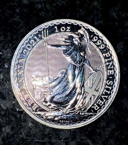 BRITANNIA SILVER 2 POUNDS 1OZ PURE SILVER .999 --NATHAN-- 2021 UNC SILVER 1OZ