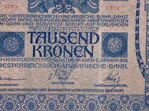 AUSTRIA SET 1000 KRONEN-STAMPED DEUTSCHES REICH-1902 BIG NOTE TO 10 HELLER 1920 SMALL NOTES