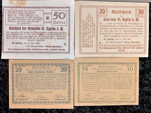 AUSTRIA SET 1000 KRONEN-STAMPED DEUTSCHES REICH-1902 BIG NOTE TO 10 HELLER 1920 SMALL NOTES