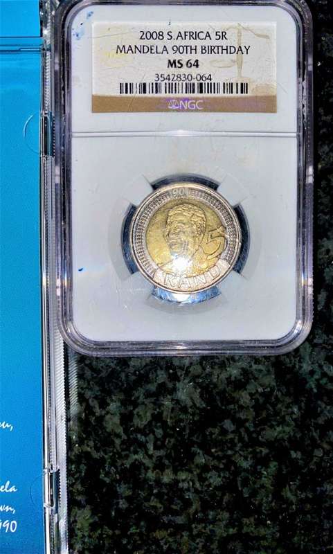 COMPLETE SET OF COMMEMORATIVE R5 --1994 TO 2021-- MANDELA 2000 PL - 2008 GRADED MS64 - 2011 UNC