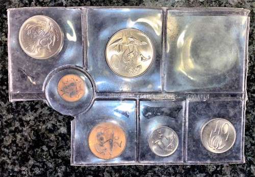 S A MINT PARTIAL UNC SET 1970 AFRIKAANS - 50 CENT TO 1/2 CENT STILL SEALED IN MINT PACK