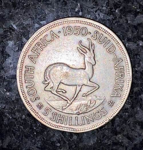 S A UNION SILVER 5 SHILLINGS 1950 - 80% SILVER CROWN