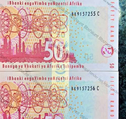 GILL MARCUS R50 IN SEQUENCE BK9157255-256 UNC 1ST ISSUE 2009(LION WATERMARK) (1 BID TAKES ALL)