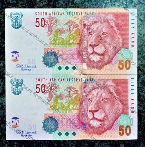 GILL MARCUS R50 IN SEQUENCE BK9157255-256 UNC 1ST ISSUE 2009(LION WATERMARK) (1 BID TAKES ALL)