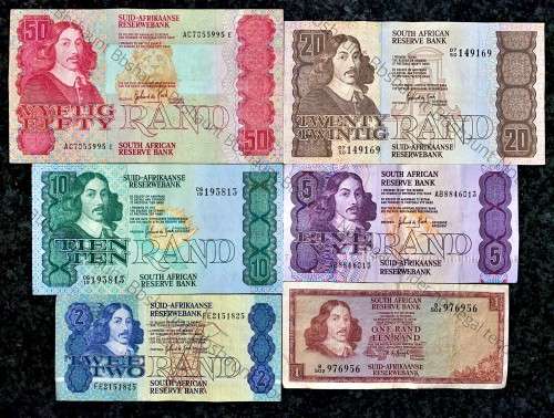 COMPLETE SET OF GPC DE KOCK & DECIMALS R50 TO R2 -- 1980s (R1 TW DE JONGH 1975)- (1 BID TAKES ALL)