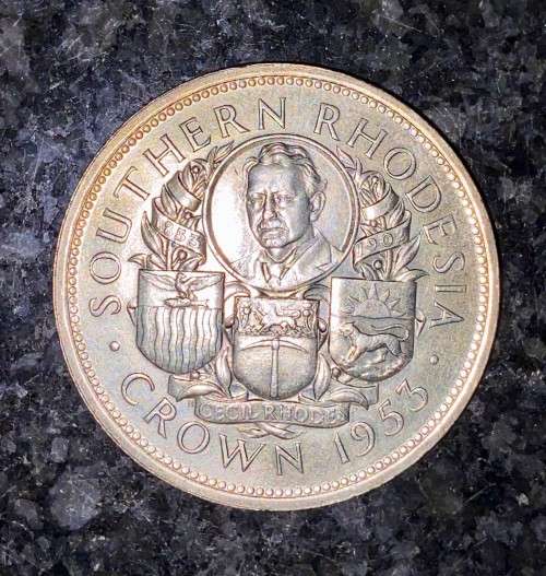 RHODESIA SILVER 5 SHILLING 1953 SILVER CROWN