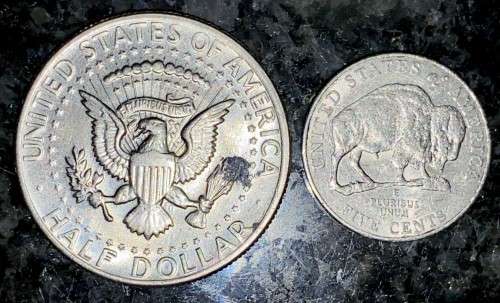 U S A SET 1/2 DOLLAR 1973 & BUFFALO 5 CENT 2005(1 BID TAKES ALL)