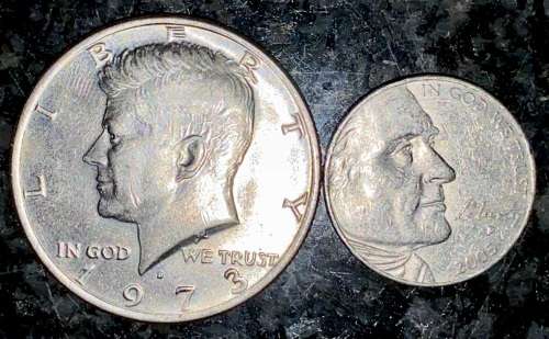 U S A SET 1/2 DOLLAR 1973 & BUFFALO 5 CENT 2005(1 BID TAKES ALL)