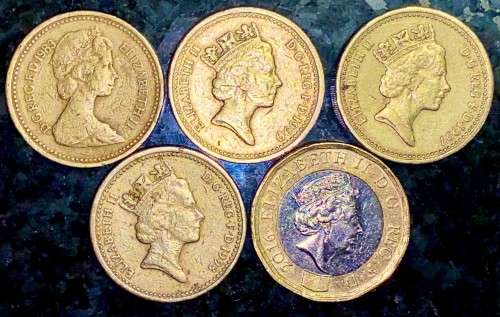 GREAT BRITAIN SET 1 POUNDS -  1983, 1990, 1993, 1997 & 2016 (1 BID TAKES ALL)